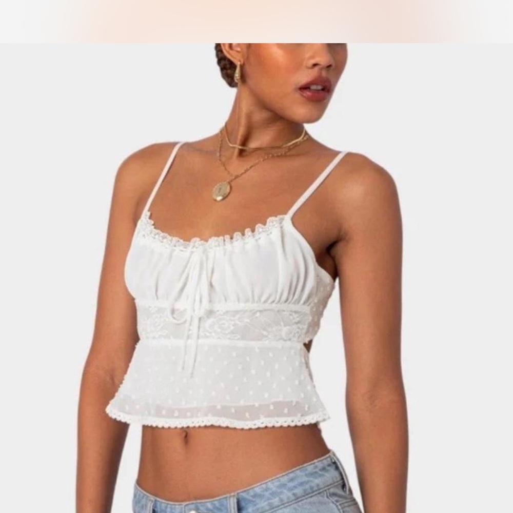 Edikted White Lace Detail Cami Top - Picture 2 of 3